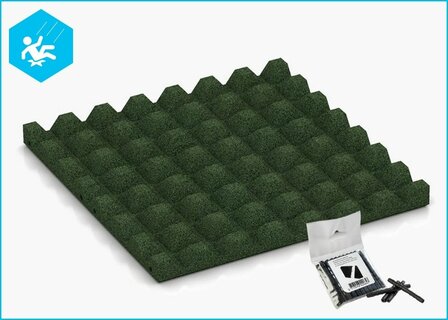 RubbertegelXL - Rubberen Speelplaatstegel - 50x50x4 cm Groen - met Pen/Gatverbinding - Onderzijde
