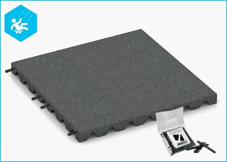 RubbertegelXL - Rubberen Speelplaatstegel 50x50x5,5 cm Grijs met pen/gatverbinding - Bovenzijde