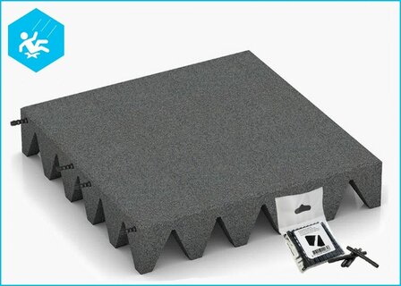 RubbertegelXL - Rubberen Speelplaatstegel - 50x50x10 cm Grijs - met Pen/Gatverbinding - Bovenzijde
