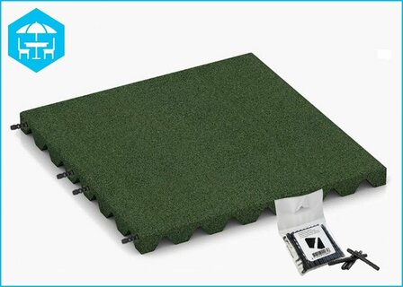RubbertegelXL - Rubberen Dak- &amp; Terrastegel 50x50x4 cm Groen met pen-gatverbinding - Bovenzijde