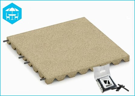 RubbertegelXL - Rubberen Dak- &amp; Terrastegel 50x50x4 cm Zand met pen-gatverbinding - Bovenzijde