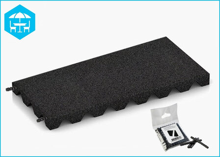 RubbertegelXL - Rubberen Dak- &amp; Terrastegel 50x25x4 cm Zwart met pen-gatverbinding - Bovenzijde
