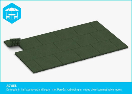 RubbertegelXL - Rubberen Dak- &amp; Terrastegel 50x25x4 cm Groen met pen-gatverbinding - Legadvies