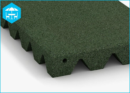 RubbertegelXL - Rubberen Dak- &amp; Terrastegel 50x25x4 cm Groen met pen-gatverbinding - Detail