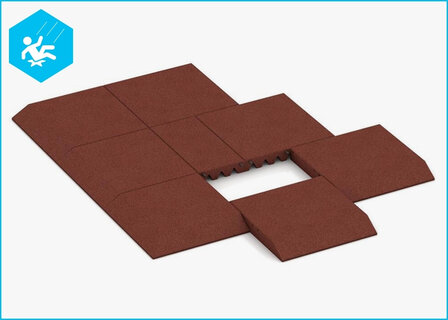 RubbertegelXL - Rubberen Speelplaatstegel - 50x50 cm Rand Rood met pen-gatverbinding - Legadvies