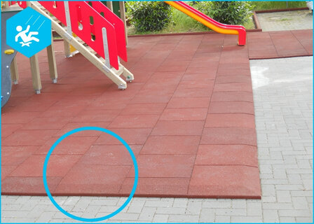 RubbertegelXL - Rubberen Speelplaatstegel - 50x50 cm Rand Rood met pen-gatverbinding - Voorbeeld