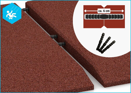 RubbertegelXL - Rubberen Speelplaatstegel - 50x50 cm Rand Rood met pen-gatverbinding - de Pen-Gatverbinding