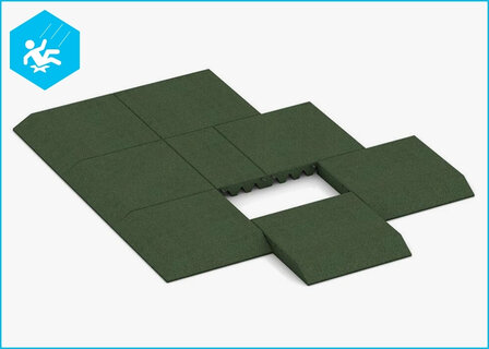 RubbertegelXL - Rubberen Speelplaatstegel - 50x50 cm Rand Groen met pen-gatverbinding - Legadvies