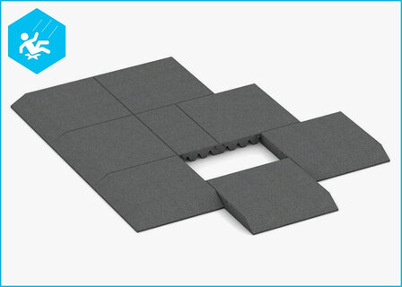 RubbertegelXL - Rubberen Speelplaatstegel - 50x50 cm Rand Grijs met pen-gatverbinding - Legadvies