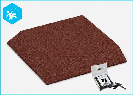 RubbertegelXL - Rubberen Speelplaatstegel 50x50 cm Hoek Rood met pen-gatverbinding - Bovenzijde
