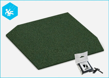 RubbertegelXL - Rubberen Speelplaatstegel 50x50 cm Hoek Groen met pen-gatverbinding - Bovenzijde