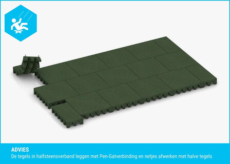 RubbertegelXL - Rubberen Speelplaatstegel - 50x25x6,5 cm Groen - Legadvies