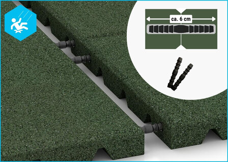 RubbertegelXL - Rubberen Speelplaatstegel - 50x25x3 cm Groen PG - de Pen-GatverbindingBovenzijde
