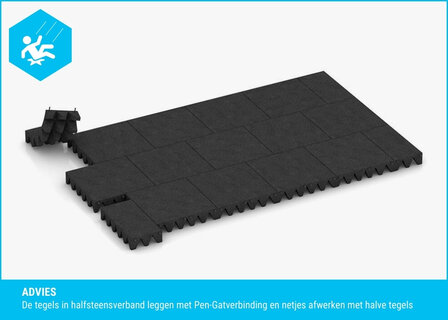 RubbertegelXL - Rubberen Speelplaatstegel - 50x25x6,5 cm Zwart PG - Legadvies