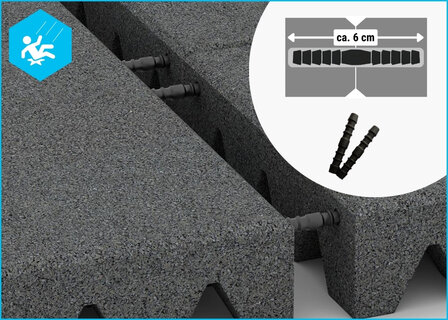 RubbertegelXL - Rubberen Speelplaatstegel - 50x25x6,5 cm Grijs PG - de Pen-Gatverbinding