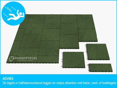 RubbertegelXL - Rubberen Speelplaatstegel - 50x25x4 cm Groen - met Pen/Gatverbinding - Advies