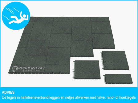 RubbertegelXL - Rubberen Speelplaatstegel - 50x25x7,5 cm Grijs - met Pen/Gatverbinding - Advies