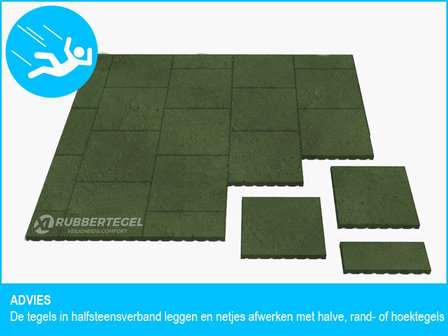 RubbertegelXL - Rubberen Speelplaatstegel - 50x50 cm Groen - Hoek - Advies
