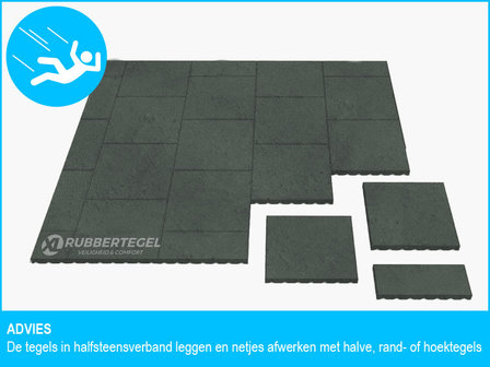 RubbertegelXL - Rubberen Speelplaatstegel - 50x50 cm Grijs - Rand - Advies