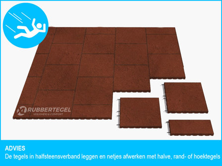 RubbertegelXL - Rubberen Speelplaatstegel - 50x50 cm Rood - Hoek - met Pen/Gatverbinding - Advies