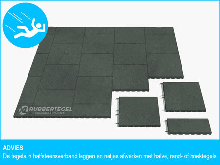 RubbertegelXL - Rubberen Speelplaatstegel - 50x50x4 cm Grijs - met Pen/Gatverbinding - Advies