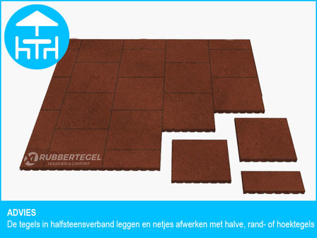 RubbertegelXL - Rubberen Terrastegel - 50x50x3 cm Rood - Advies