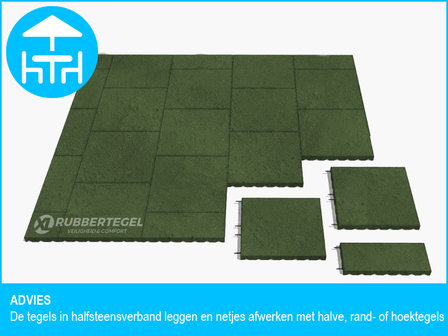 RubbertegelXL - Rubberen Terrastegel - 50x50x3 cm Groen - met Pen/Gatverbinding - Advies