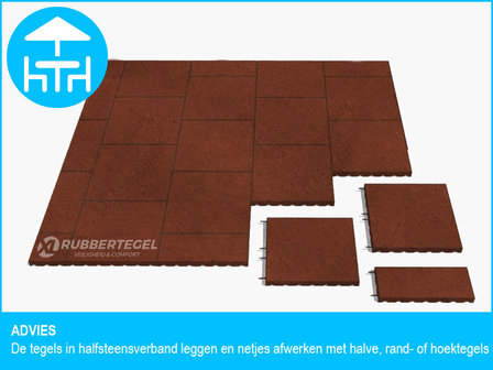 RubbertegelXL - Rubberen Terrastegel - 50x50x4 cm Rood - met Pen/Gatverbinding - Advies