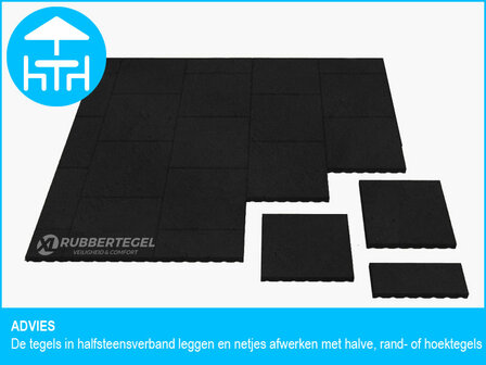 RubbertegelXL - Rubberen Terrastegel - 50x25x4 cm Zwart - Advies