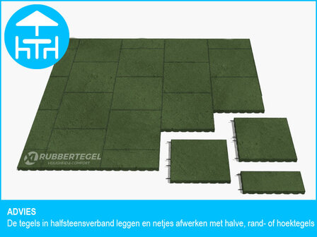 RubbertegelXL - Rubberen Terrastegel - 50x50 cm Hoek Groen - met Pen/Gatverbinding - Advies