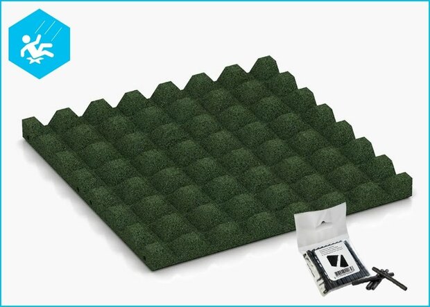RubbertegelXL - Rubberen Speelplaatstegel - 50x50x4 cm Groen - met Pen/Gatverbinding - Onderzijde