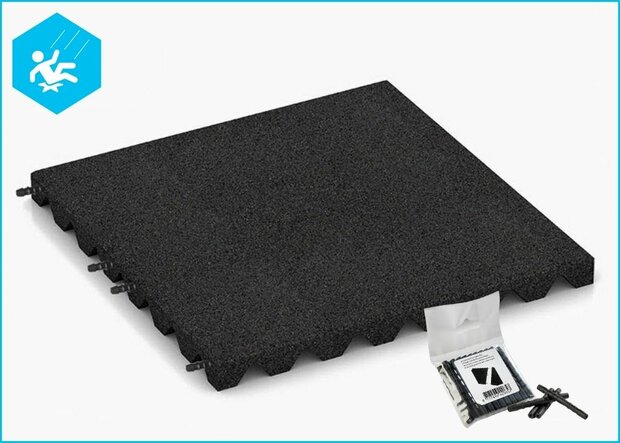 RubbertegelXL - Rubberen Speelplaatstegel - 50x50x4 cm Zwart - met Pen/Gatverbinding - Bovenzijde