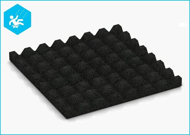 RubbertegelXL - Rubberen Speelplaatstegel 50x50x5,5 cm Zwart met pen/gatverbinding - Onderzijde