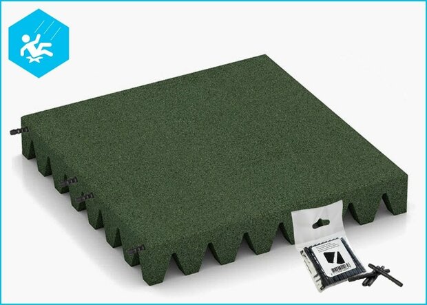RubbertegelXL - Rubberen Speelplaatstegel 50x50x6,5 cm Groen met pen/gatverbinding - Bovenzijde