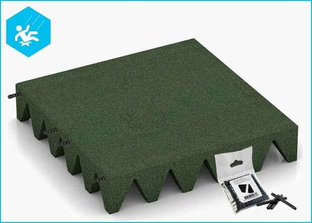 RubbertegelXL - Rubberen Speelplaatstegel - 50x50x10 cm Groen - met Pen/Gatverbinding - Bovenzijde