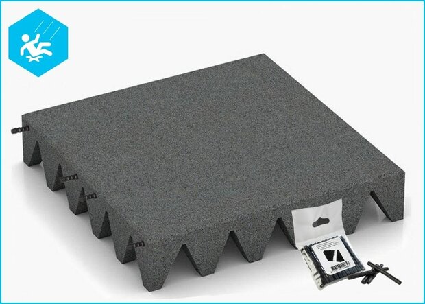 RubbertegelXL - Rubberen Speelplaatstegel - 50x50x10 cm Grijs - met Pen/Gatverbinding - Bovenzijde