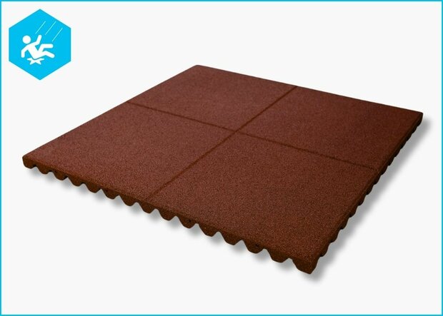 RubbertegelXL - Rubberen Speelplaatstegel 100x100x6,5 cm Rood - Bovenzijde
