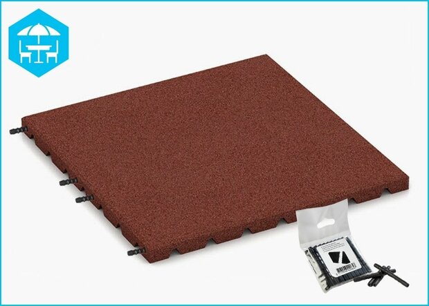 RubbertegelXL - Rubberen Dak- & Terrastegel 50x50x3 cm Rood met pen-gatverbinding - Bovenzijde