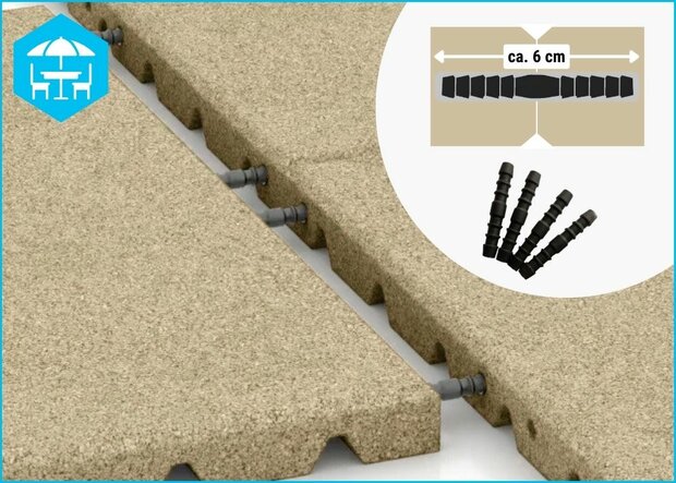 RubbertegelXL - Rubberen Dak- & Terrastegel 50x50x3 cm Zand met pen-gatverbinding - de Pen-Gatverbinding
