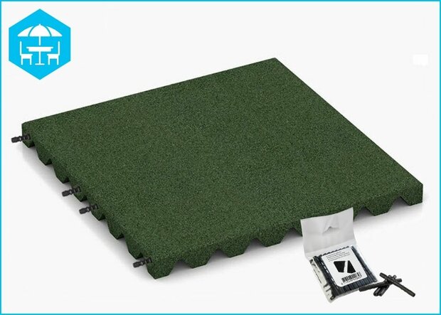 RubbertegelXL - Rubberen Dak- & Terrastegel 50x50x4 cm Groen met pen-gatverbinding - Bovenzijde