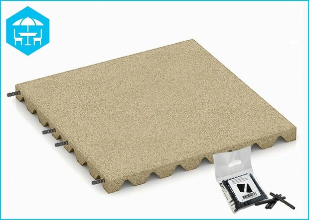 RubbertegelXL - Rubberen Dak- & Terrastegel 50x50x4 cm Zand met pen-gatverbinding - Bovenzijde