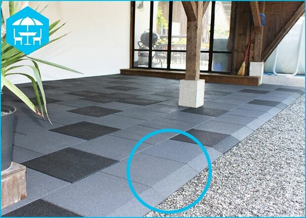 RubbertegelXL - Rubberen Dak- & Terrastegel 50x50 cm Rand Rood met pen-gatverbinding - Voorbeeld