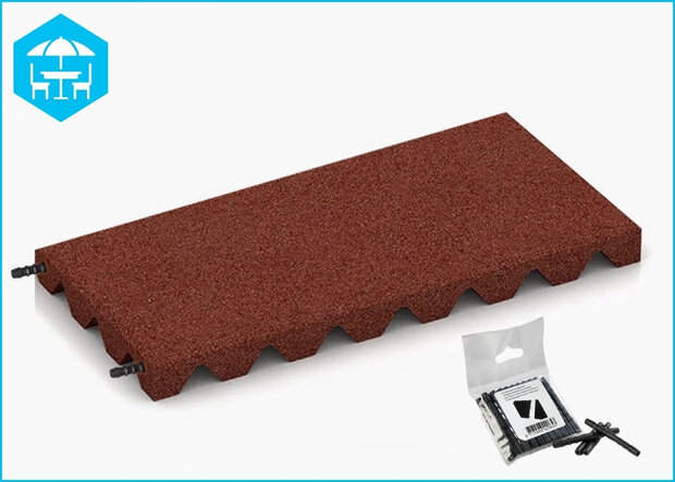 RubbertegelXL - Rubberen Dak- & Terrastegel 50x25x4 cm Rood met pen-gatverbinding - Bovenzijde