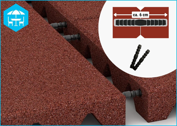 RubbertegelXL - Rubberen Dak- & Terrastegel 50x25x4 cm Rood met pen-gatverbinding - de Pen-Gatverbinding