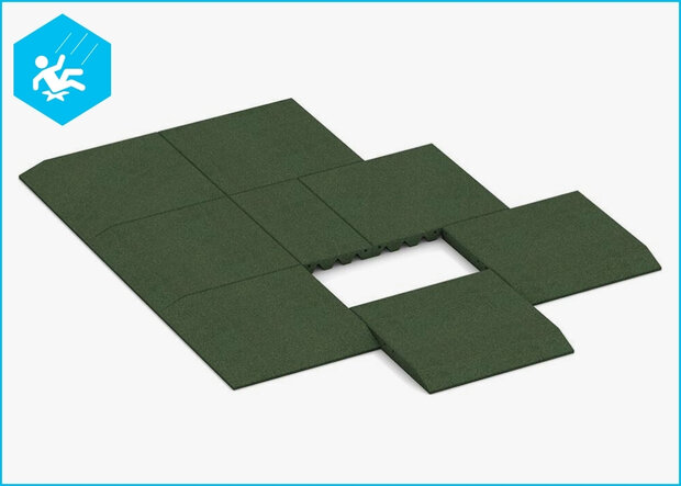 RubbertegelXL - Rubberen Speelplaatstegel 50x50 cm Rand Groen - Legadvies