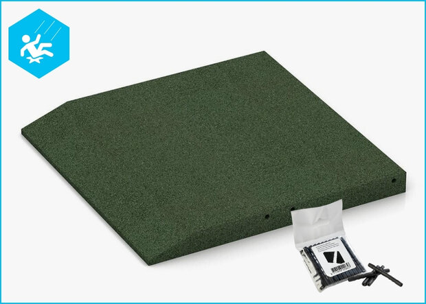 RubbertegelXL - Rubberen Speelplaatstegel - 50x50 cm Rand Groen met pen-gatverbinding - Bovenzijde