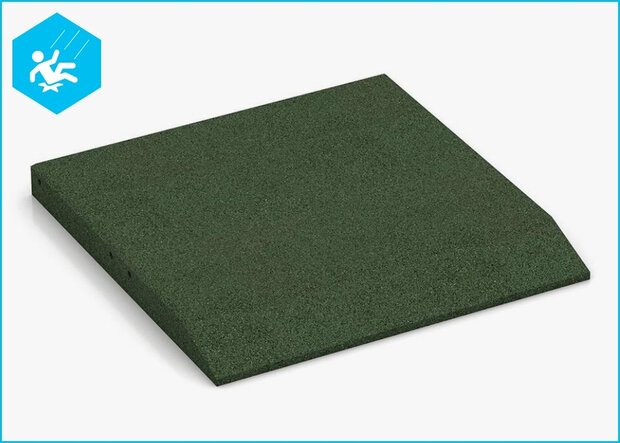 RubbertegelXL - Rubberen Speelplaatstegel - 50x50 cm Rand Groen met pen-gatverbinding - Bovenzijde