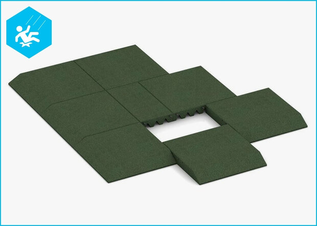 RubbertegelXL - Rubberen Speelplaatstegel - 50x50 cm Rand Groen met pen-gatverbinding - Legadvies