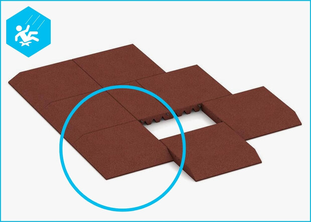 RubbertegelXL - Rubberen Speelplaatstegel 50x50 cm Hoek Rood met pen-gatverbinding - Legadvies