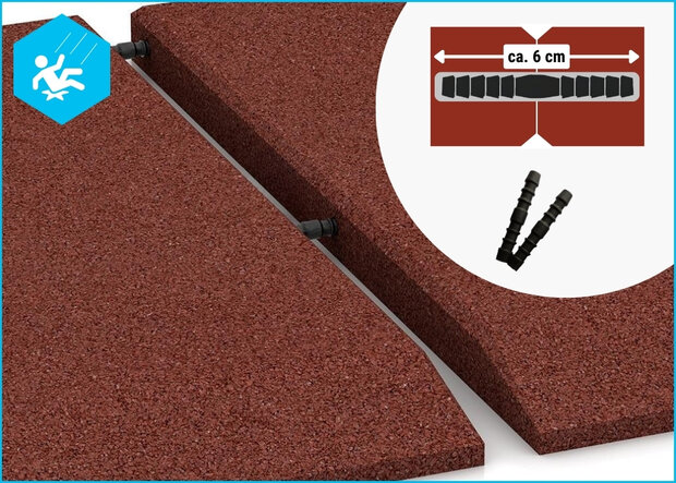 RubbertegelXL - Rubberen Speelplaatstegel 50x50 cm Hoek Rood met pen-gatverbinding - de Pen-Gatverbinding